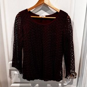 Roz & Ali Burgundy 3/4 Sleeve Blouse